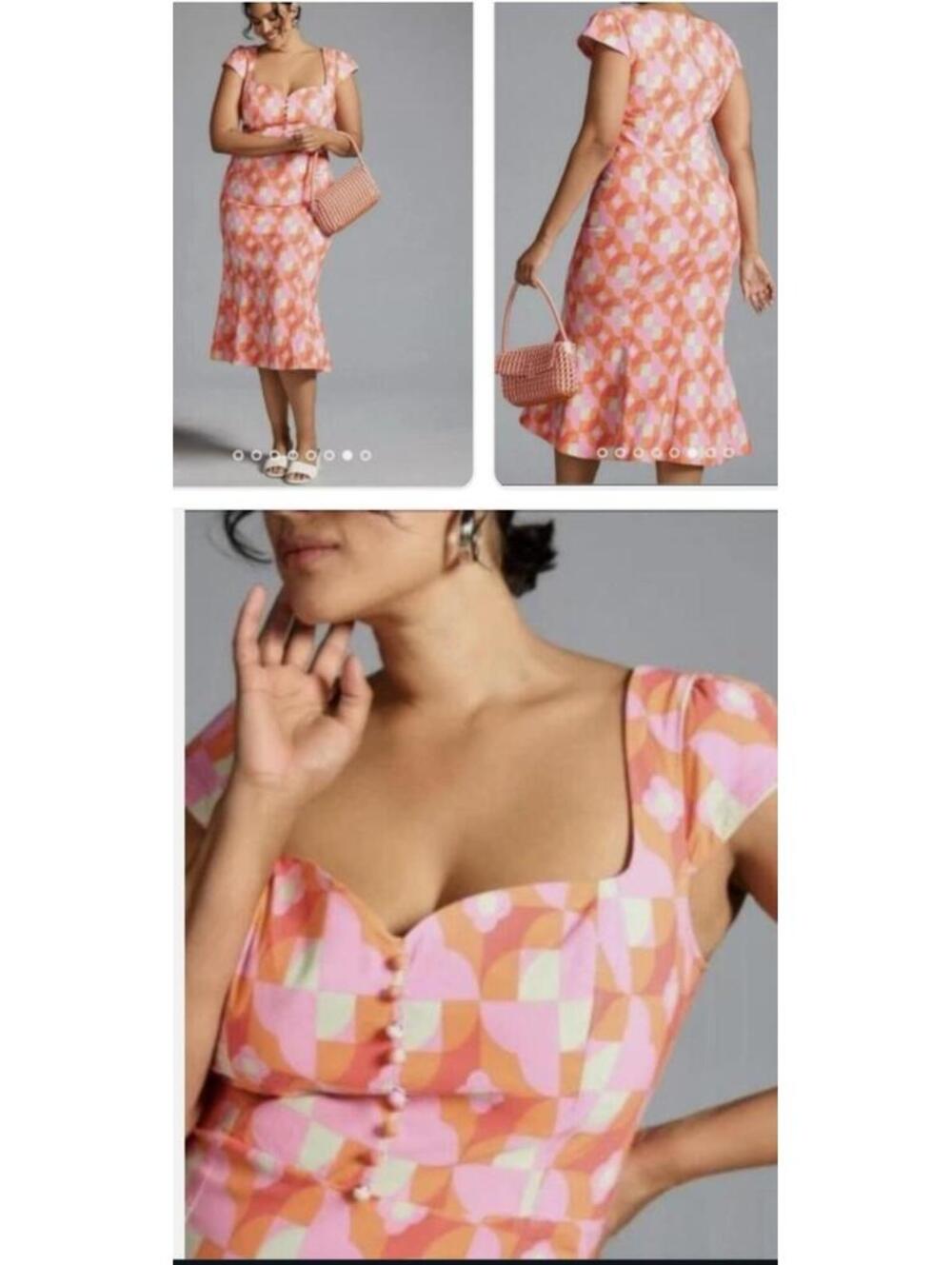 By ANTHROPOLOGIE Retro Style and Retro Print Dress Size 1X Cap Sleeve